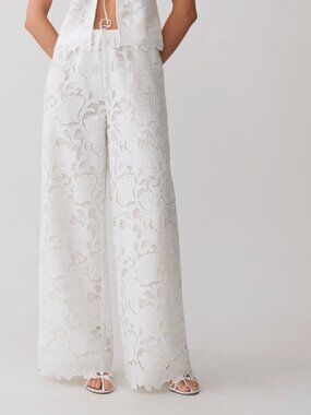 Meshki Tessa Broderie Straight Leg Pants - White XS NEW